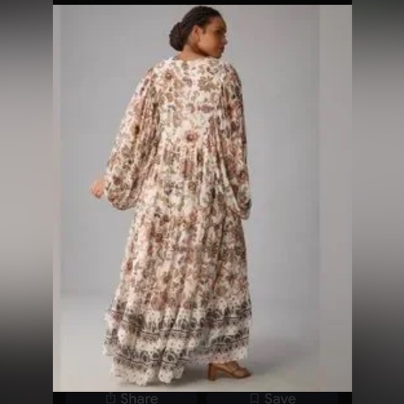 Anthropologie Cream Maxi Dress with Brown Floral Print - Picture 4 of 14